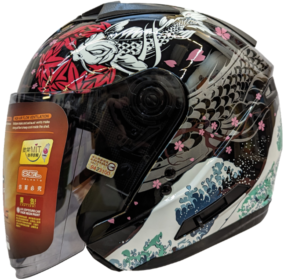 《遠古騎士》SOL SO7E SO-7E 浮世繪 黑/紅半罩內藏墨鏡 雙D扣 雙層鏡 安全帽 
