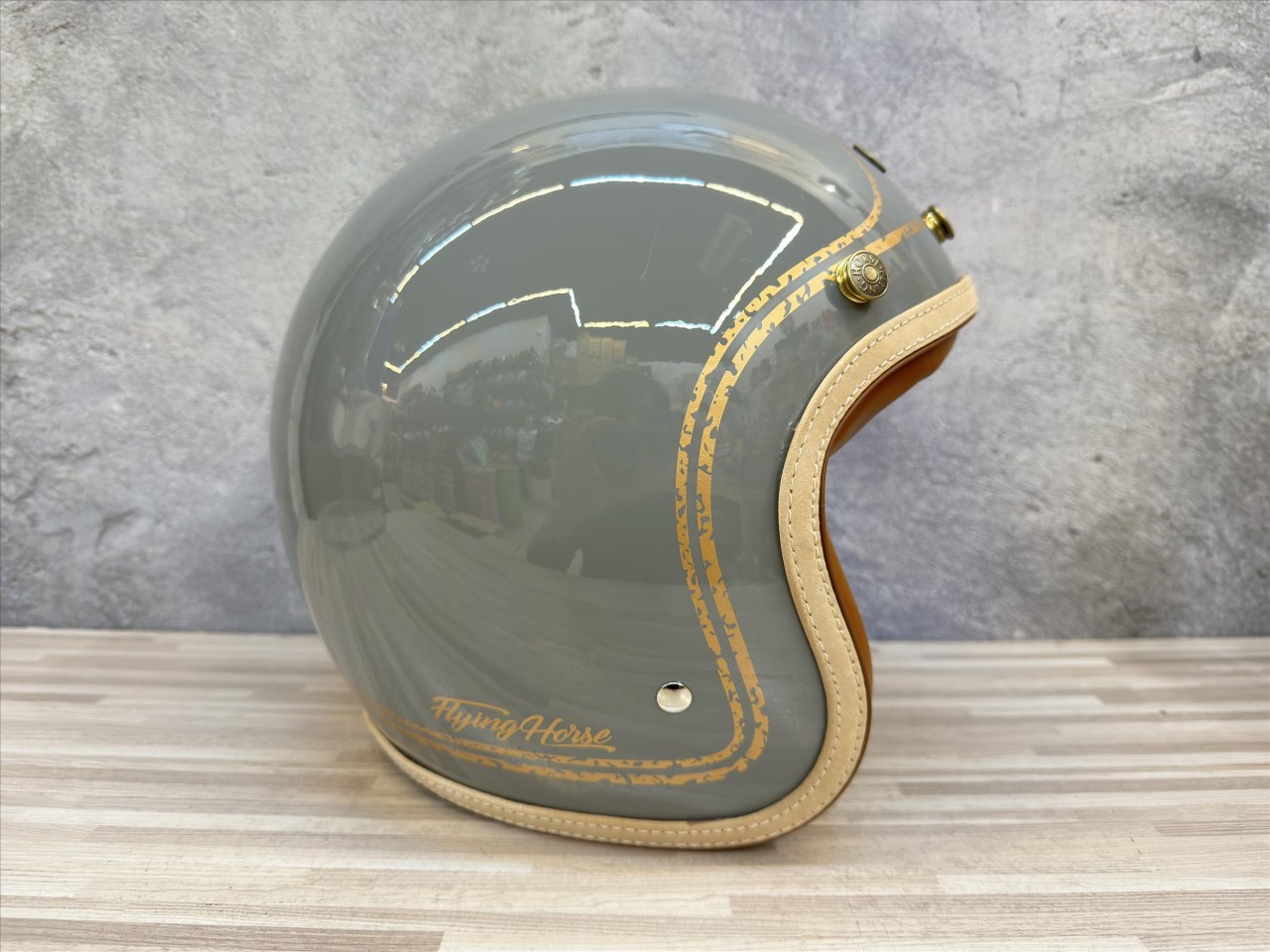 《遠古騎士》FLYING HORSE FH358 水泥灰/金 艾菲爾 EIFFEL 復古安全帽 莫蘭迪色