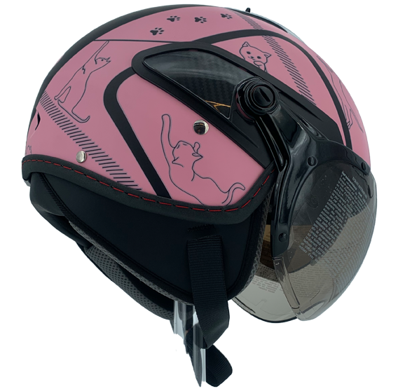 《遠古騎士》瑞獅 ZEUS 212C AR5 貓咪 消光黑粉 內置鏡片 3/4罩安全帽 輕量