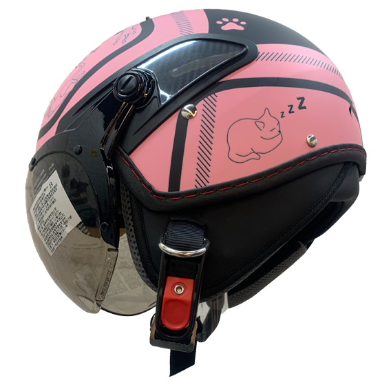 《遠古騎士》瑞獅 ZEUS 212C AR5 貓咪 消光黑粉 內置鏡片 3/4罩安全帽 輕量