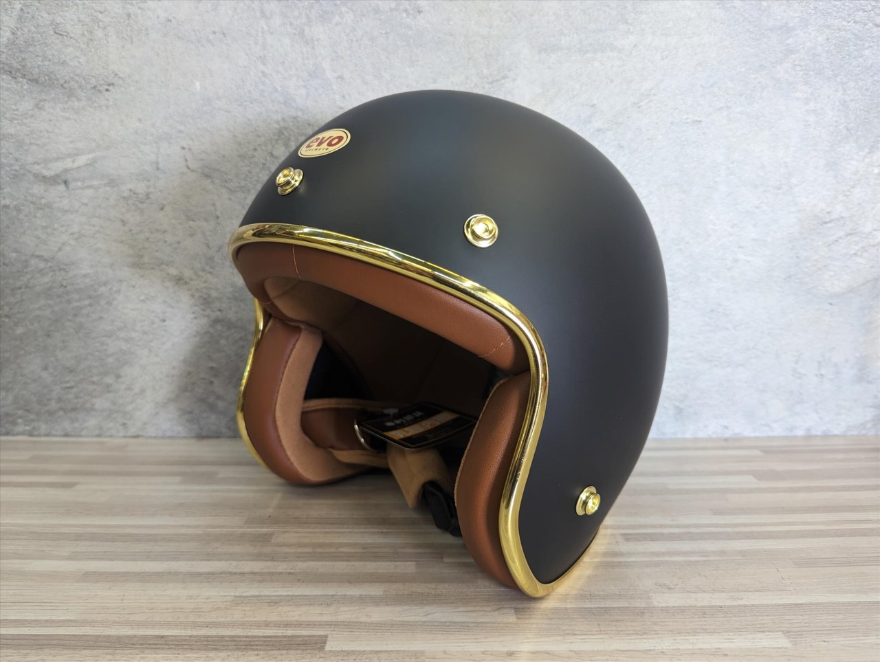 《遠古騎士》EVOCA310 乳膠金條 平黑 復古騎士帽 安全帽 插扣