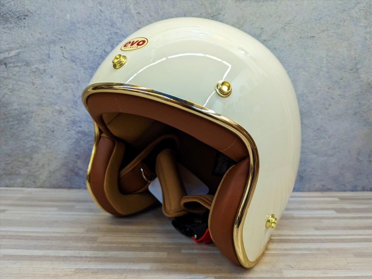 《遠古騎士》EVOCA310 乳膠金條 象牙白 復古騎士帽 安全帽 插扣