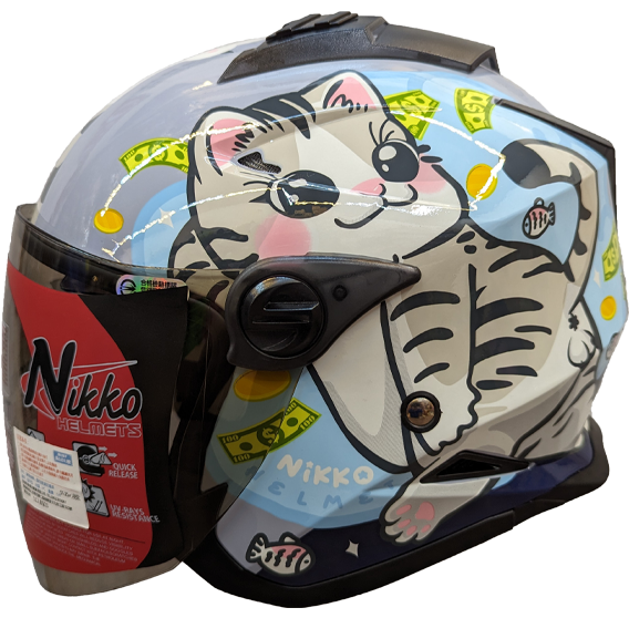 《遠古騎士》Nikko N-553 #10 給我錢錢喵 藍色 雙鏡片 半罩 安全帽 