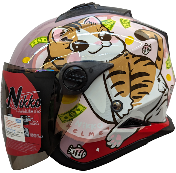 《遠古騎士》Nikko N-553 #10 給我錢錢喵 粉色 雙鏡片 半罩 安全帽