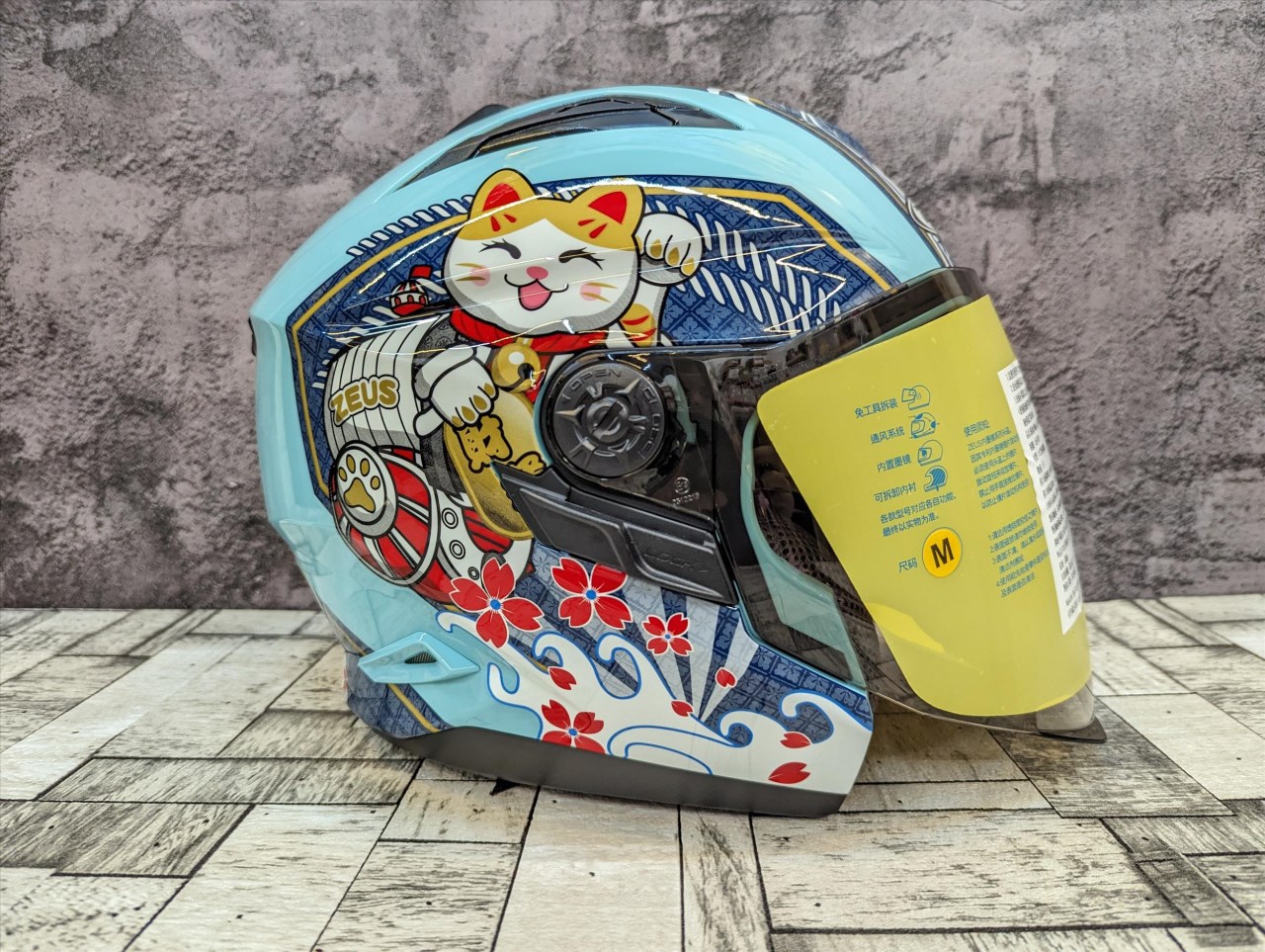 遠古騎士》瑞獅ZEUS 613B AJ42 招財貓翠藍綠深藍半罩安全帽內襯