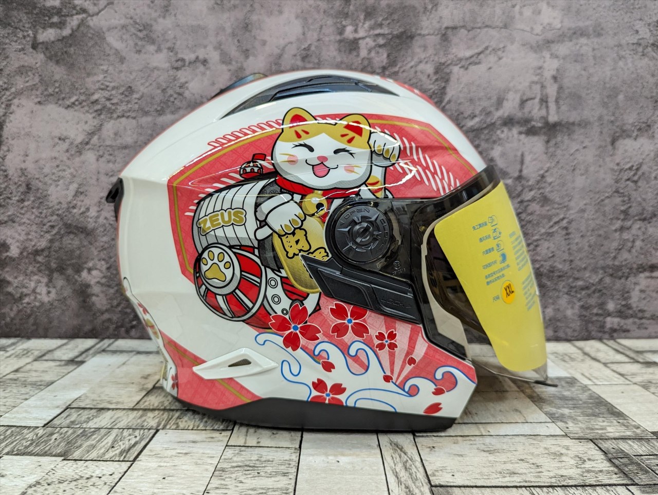 《遠古騎士》瑞獅 ZEUS 613B AJ42 招財貓 白/桃紅 半罩安全帽 內襯全可拆