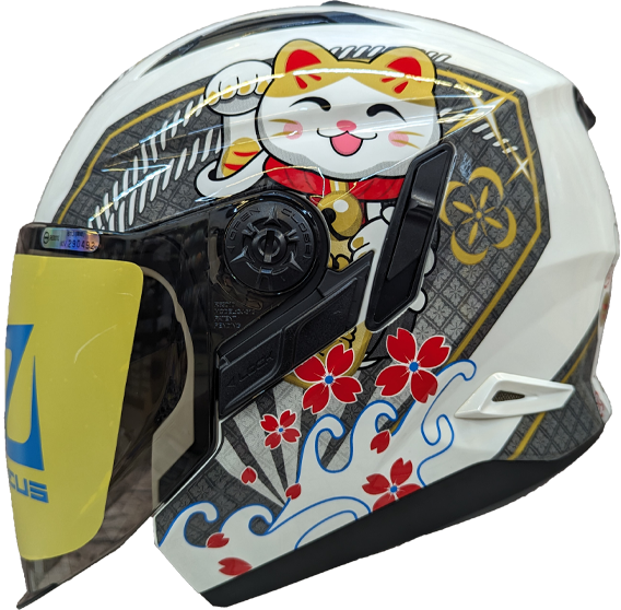 《遠古騎士》瑞獅 ZEUS 613B AJ42 招財貓 白/灰 半罩安全帽 內襯全可拆