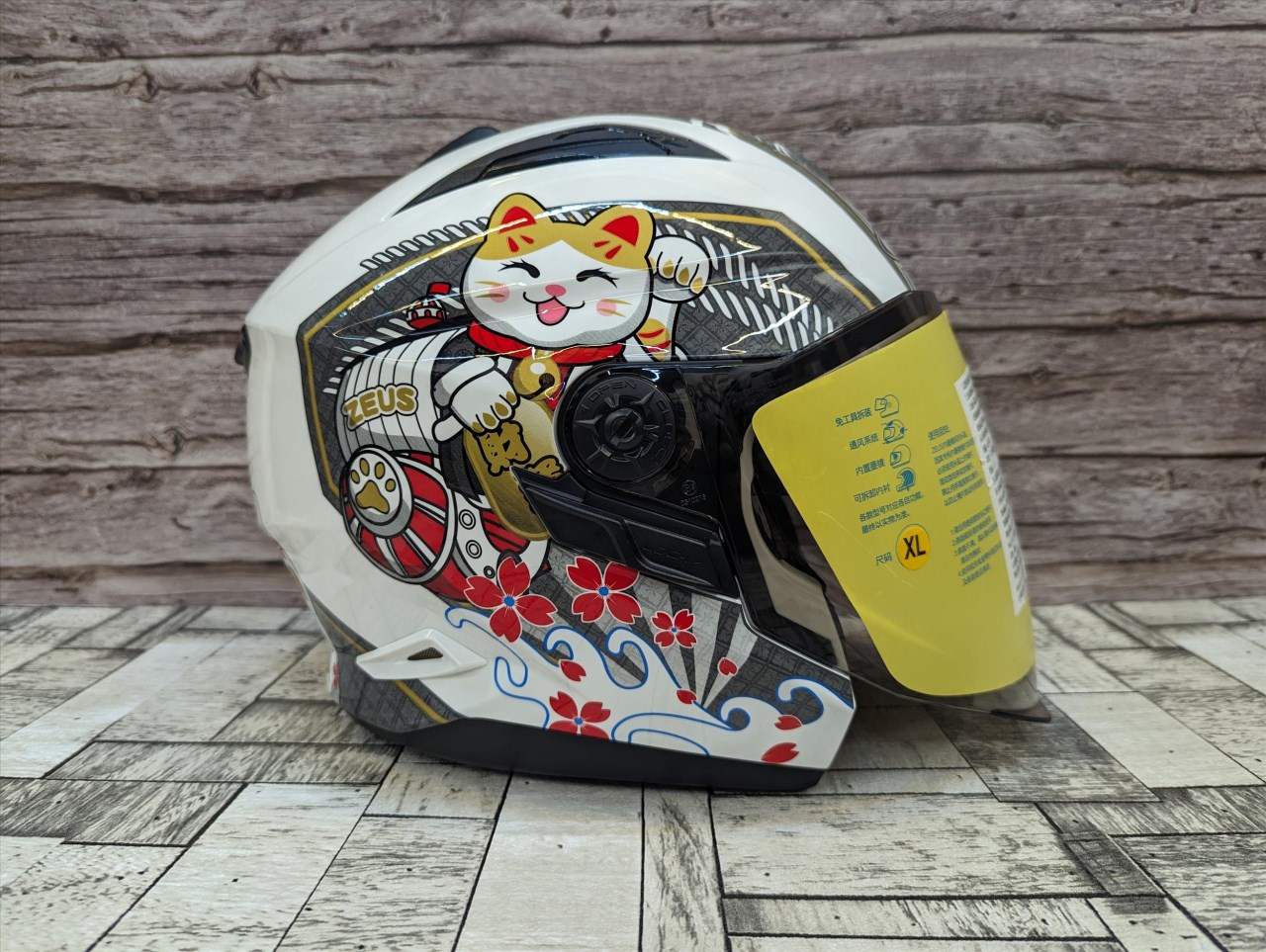 《遠古騎士》瑞獅 ZEUS 613B AJ42 招財貓 白/灰 半罩安全帽 內襯全可拆