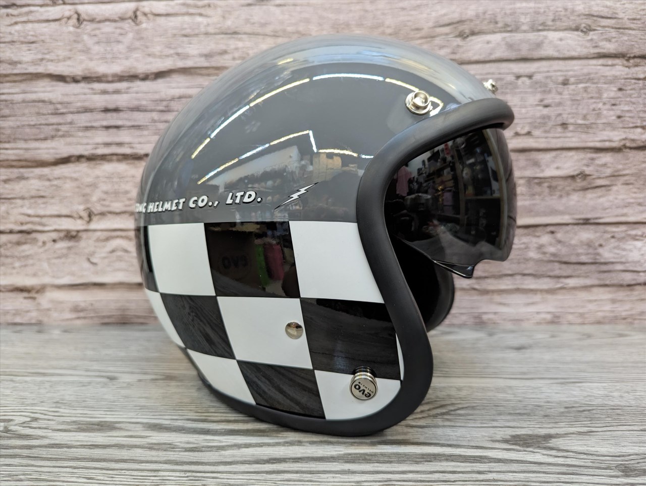 《遠古騎士》EVO CA312 賽車格 黑灰 內墨鏡片 安全帽 復古帽 黑色膠邊 棋盤格