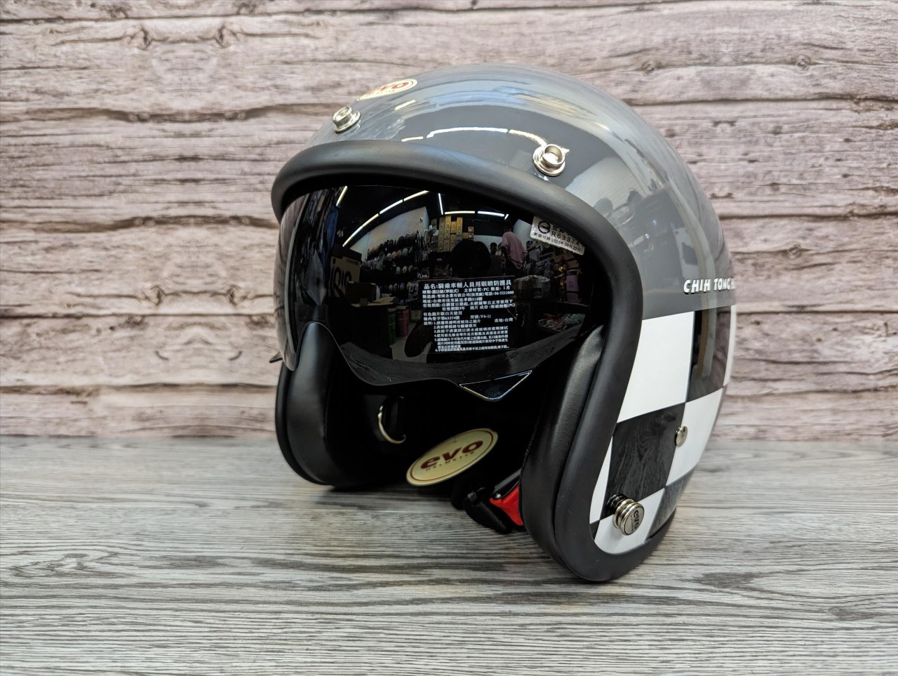 《遠古騎士》EVO CA312 賽車格 黑灰 內墨鏡片 安全帽 復古帽 黑色膠邊 棋盤格