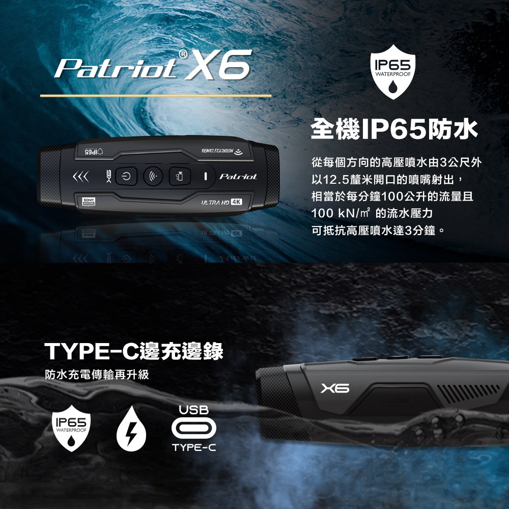 《遠古騎士》PATRIOT 愛國者 X6 Wi-Fi 雙鏡頭機車行車記錄器 SONY感光元件 4K高畫質 贈128G 記憶卡
