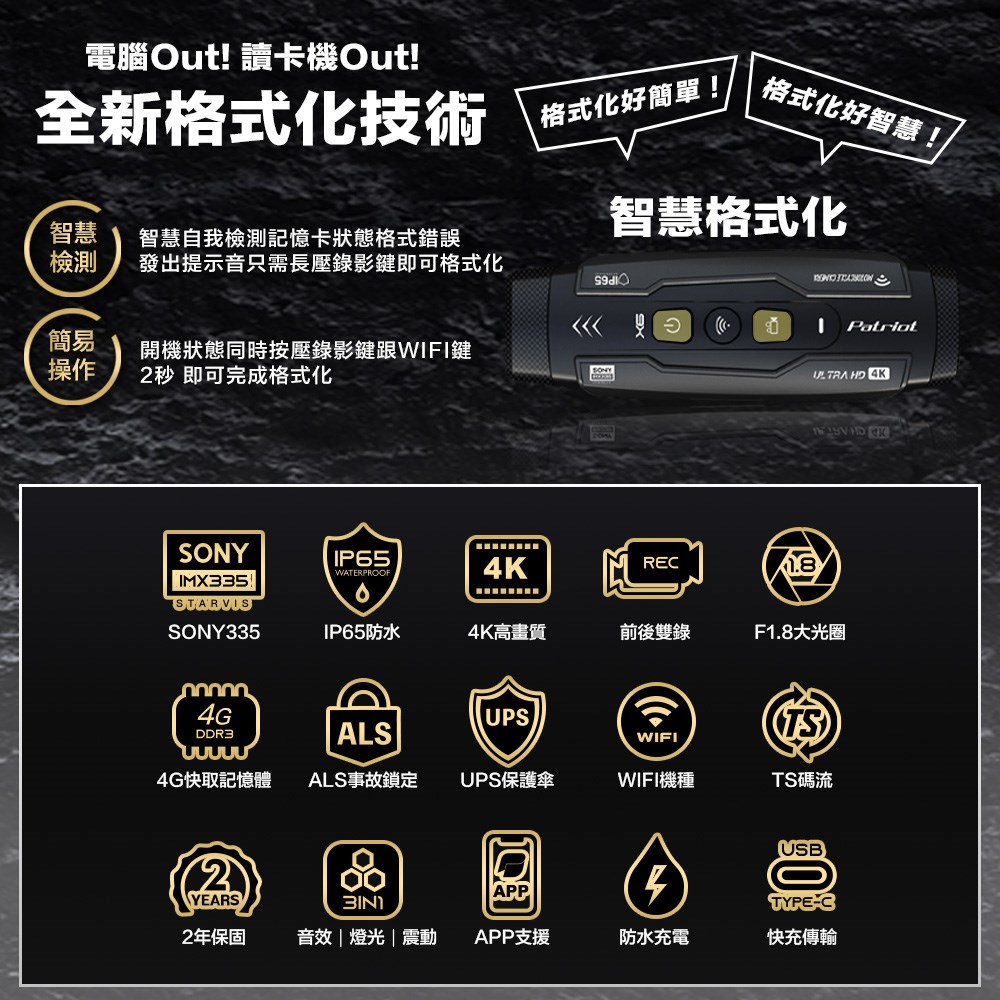 《遠古騎士》PATRIOT 愛國者 X6 Wi-Fi 雙鏡頭機車行車記錄器 SONY感光元件 4K高畫質 贈128G 記憶卡