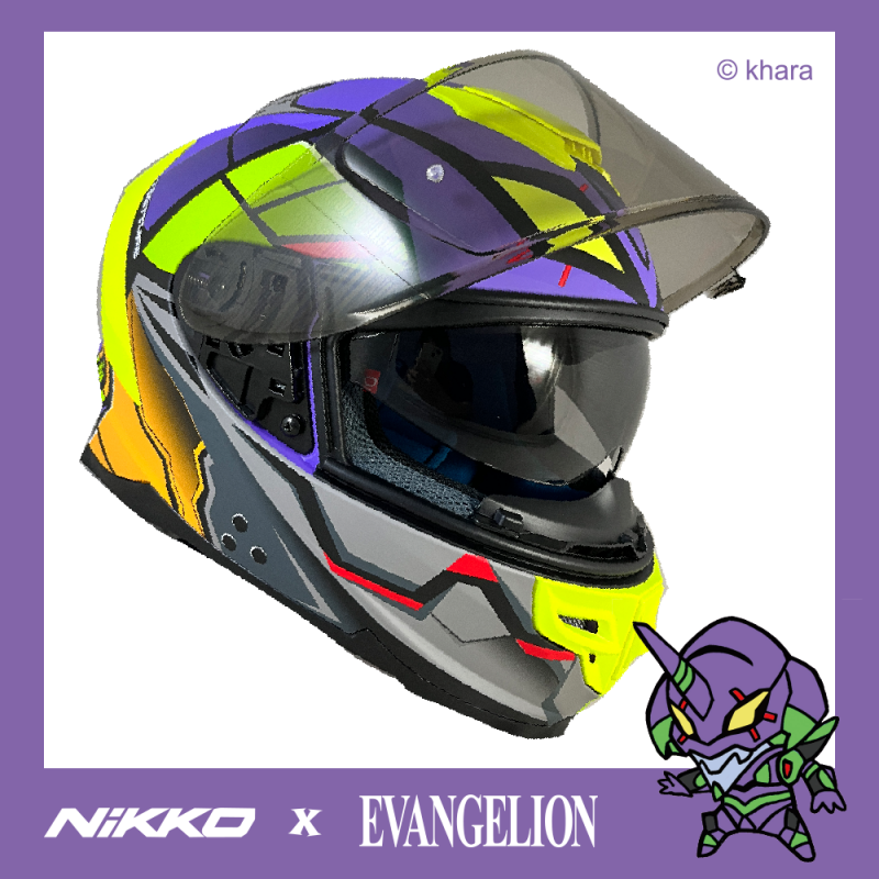 《遠古騎士》Nikko N-806II 福音戰士 聯名款 初號機款 新世紀福音戰士 全罩 排扣 內藏墨鏡