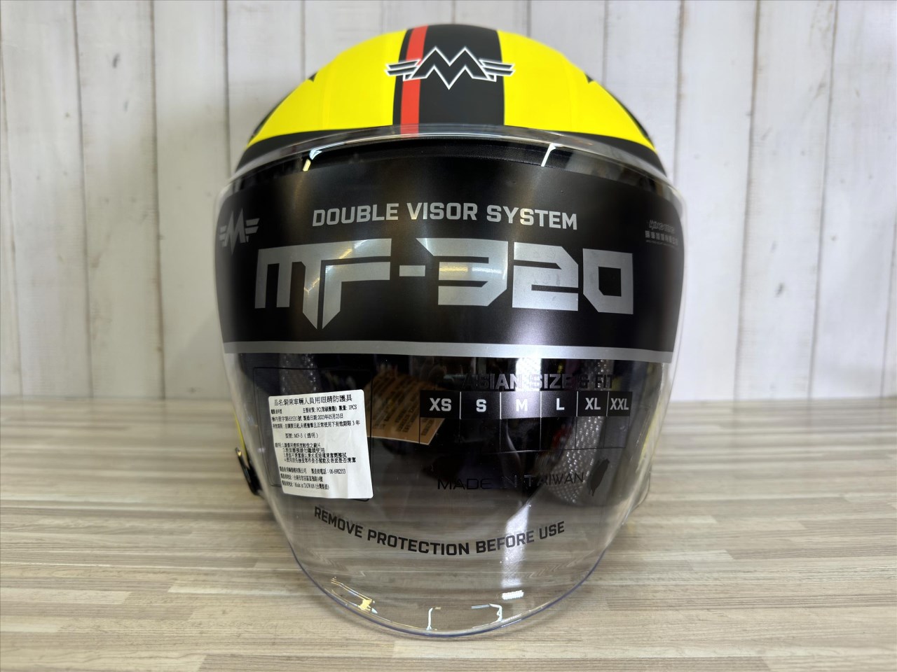 《遠古騎士》MING FENG MF-320#T 平黃 半罩 安全帽 3/4罩 內墨片