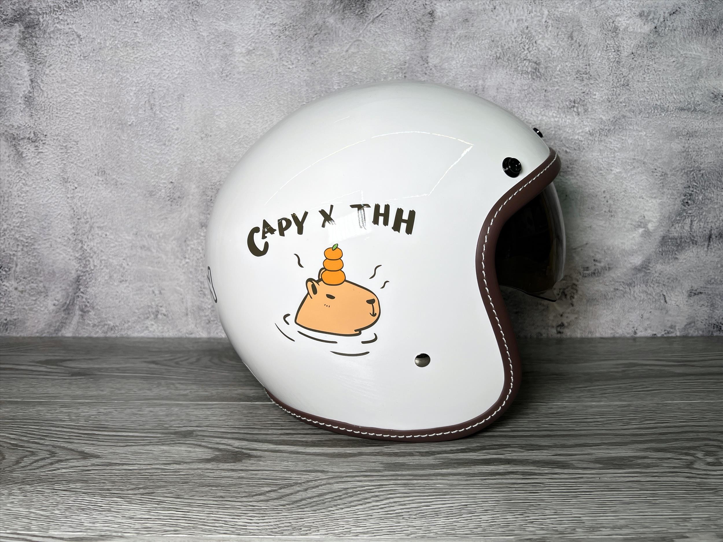《遠古騎士》THH T-383A+ 水豚君CAPY 經典白 內墨鏡 安全帽