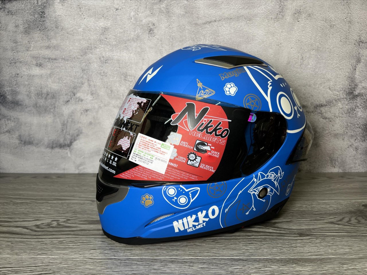 《遠古騎士》Nikko N-802s #10 霧面藍 很多貓咪安全帽 全罩 安全帽