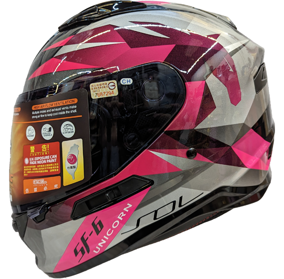 《遠古騎士》SOL SF-6 SF6 獨角獸 黑粉 全罩式安全帽 內襯可拆洗 雙D扣 雙鏡