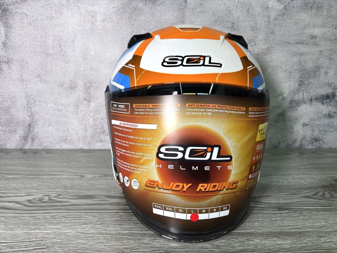 《遠古騎士》SOL SO7E SO-7E 星幕_白/藍橘 半罩內藏墨鏡 雙D扣 雙層鏡 安全帽