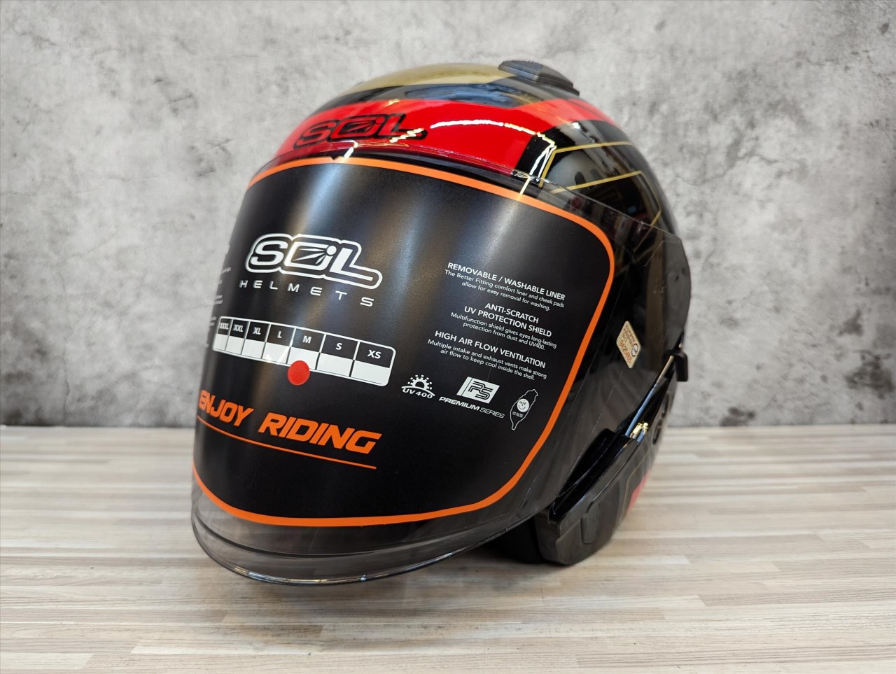 《遠古騎士》SOL SO-XP 領航員_黑/紅金 半罩內藏墨鏡 雙D扣 雙層鏡 安全帽