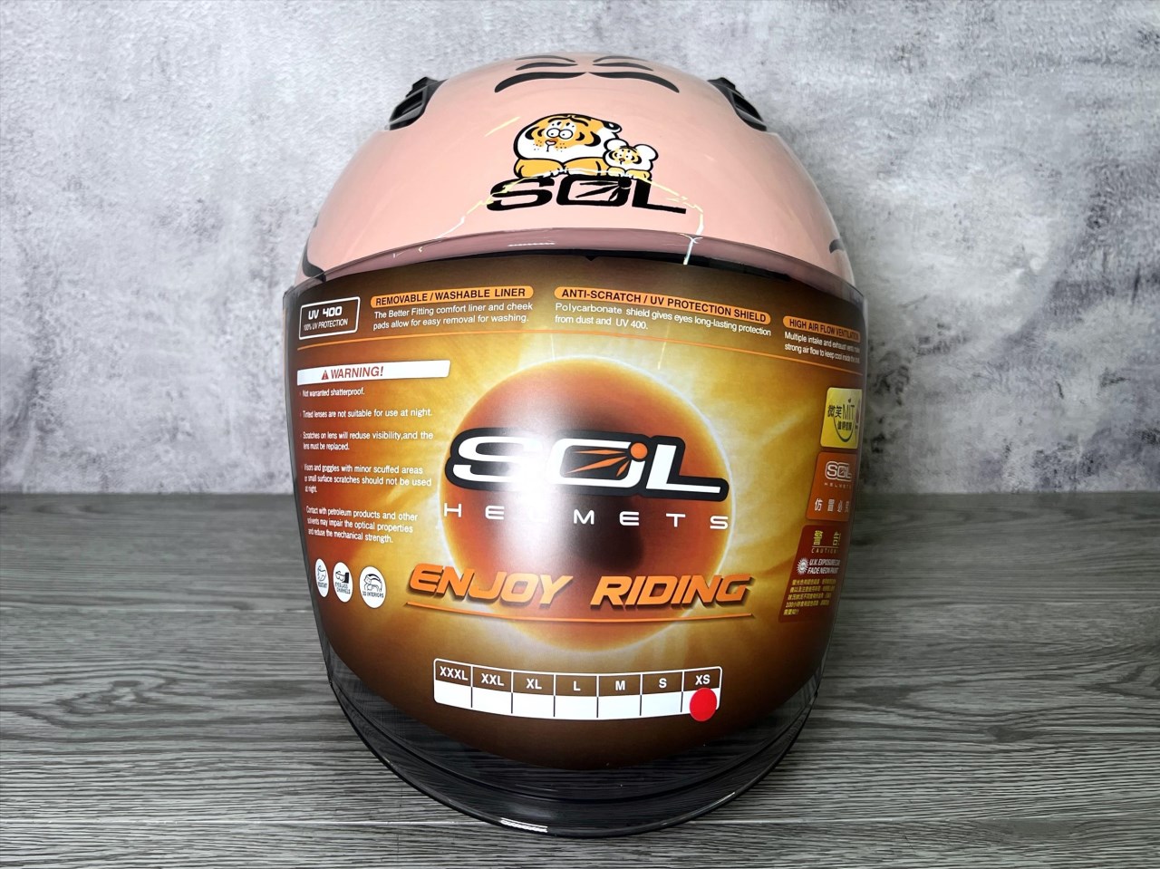 《遠古騎士》SOL SO-12 我不是胖虎_幸虎粉 半罩內藏墨鏡 排齒扣 雙層鏡 安全帽