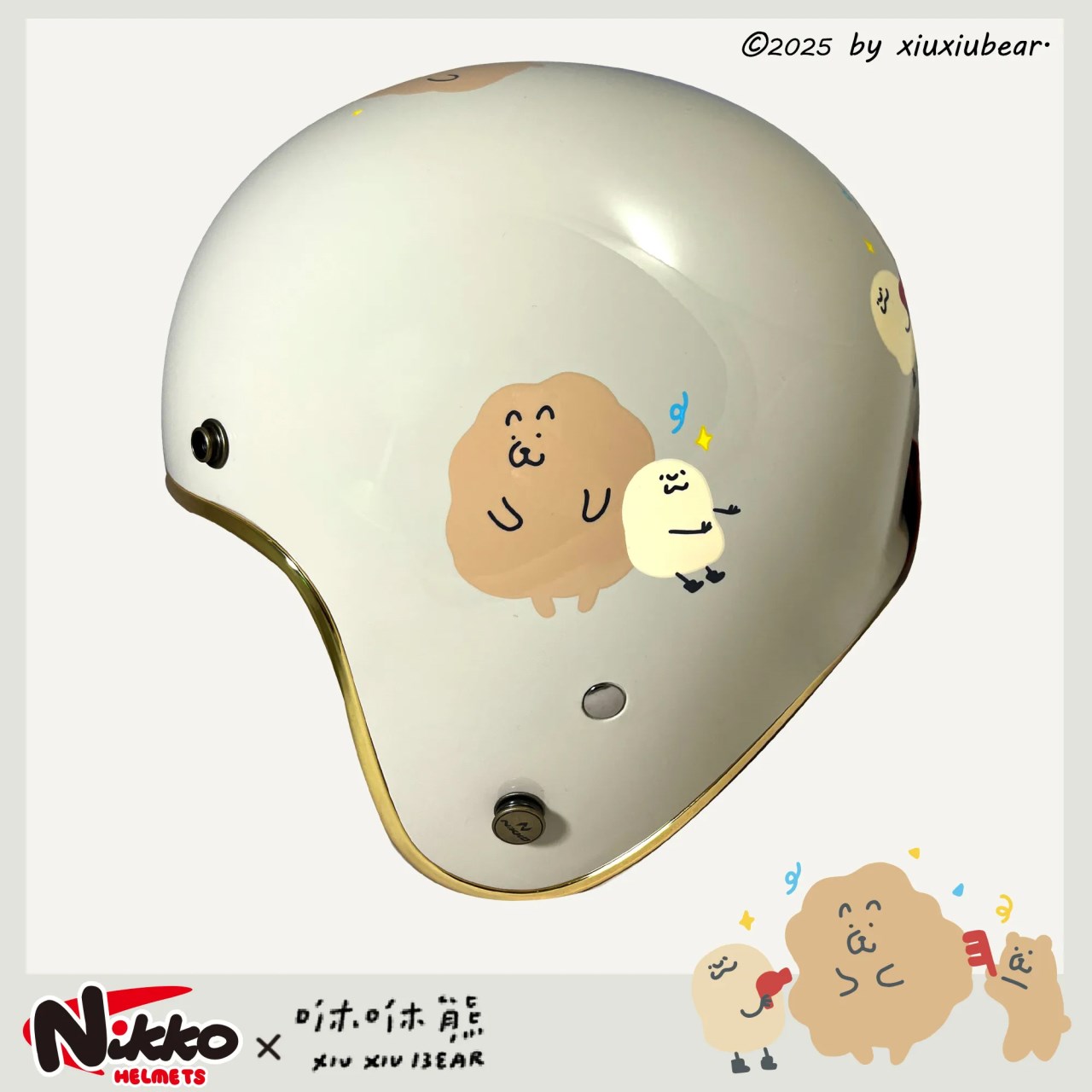 《遠古騎士》NIKKO N401#43 泥的小捲毛熊 皮革內裡 金色邊條安全帽