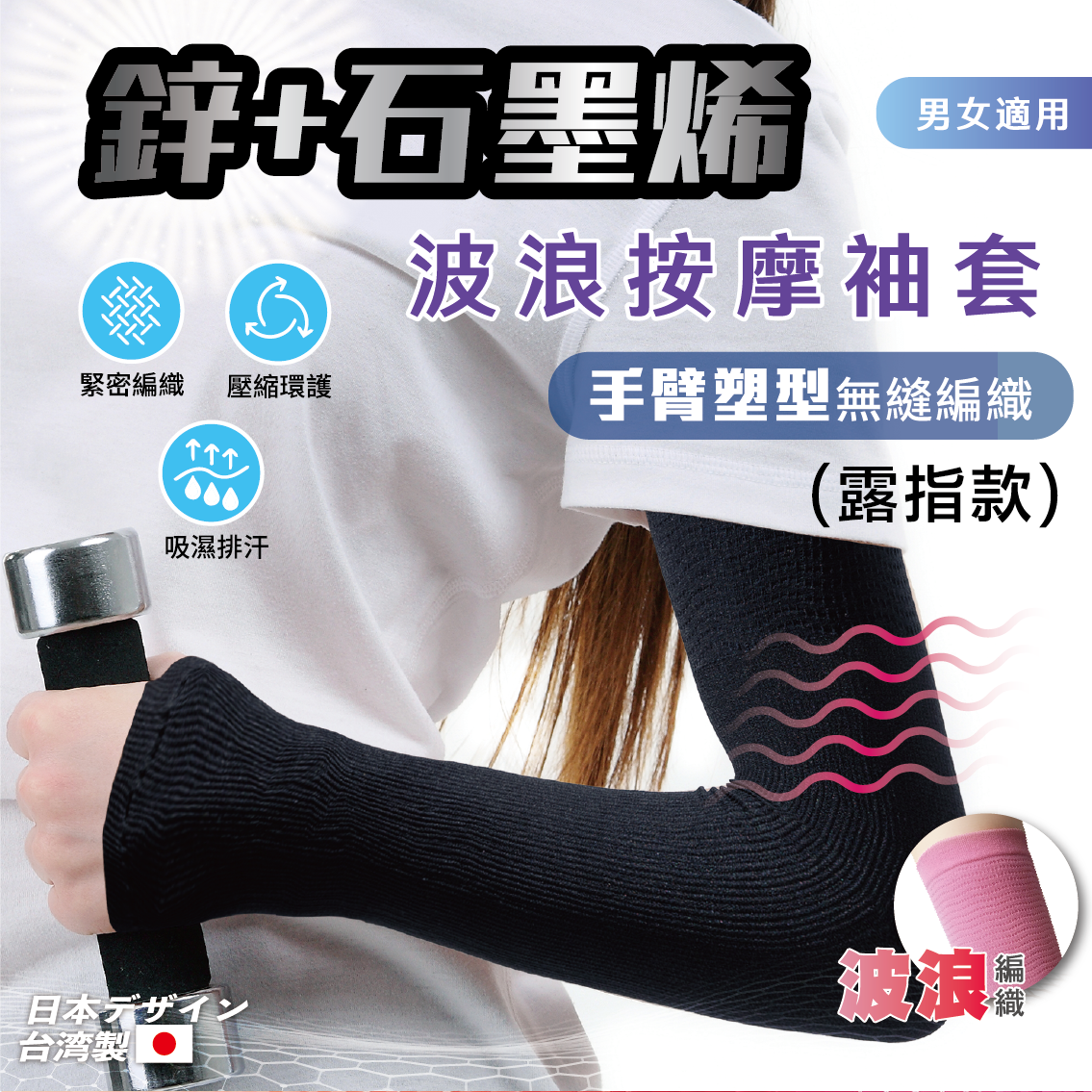 鋅石墨烯 波浪按摩袖套