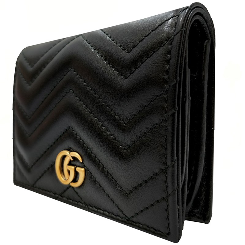 【GUCCI 】466492 GG Marmont matelasse系列絎縫紋牛皮金屬雙G LOGO暗釦卡夾/零錢包