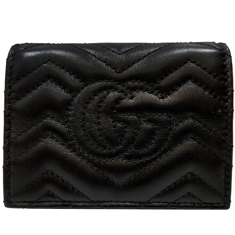 【GUCCI 】466492 GG Marmont matelasse系列絎縫紋牛皮金屬雙G LOGO暗釦卡夾/零錢包