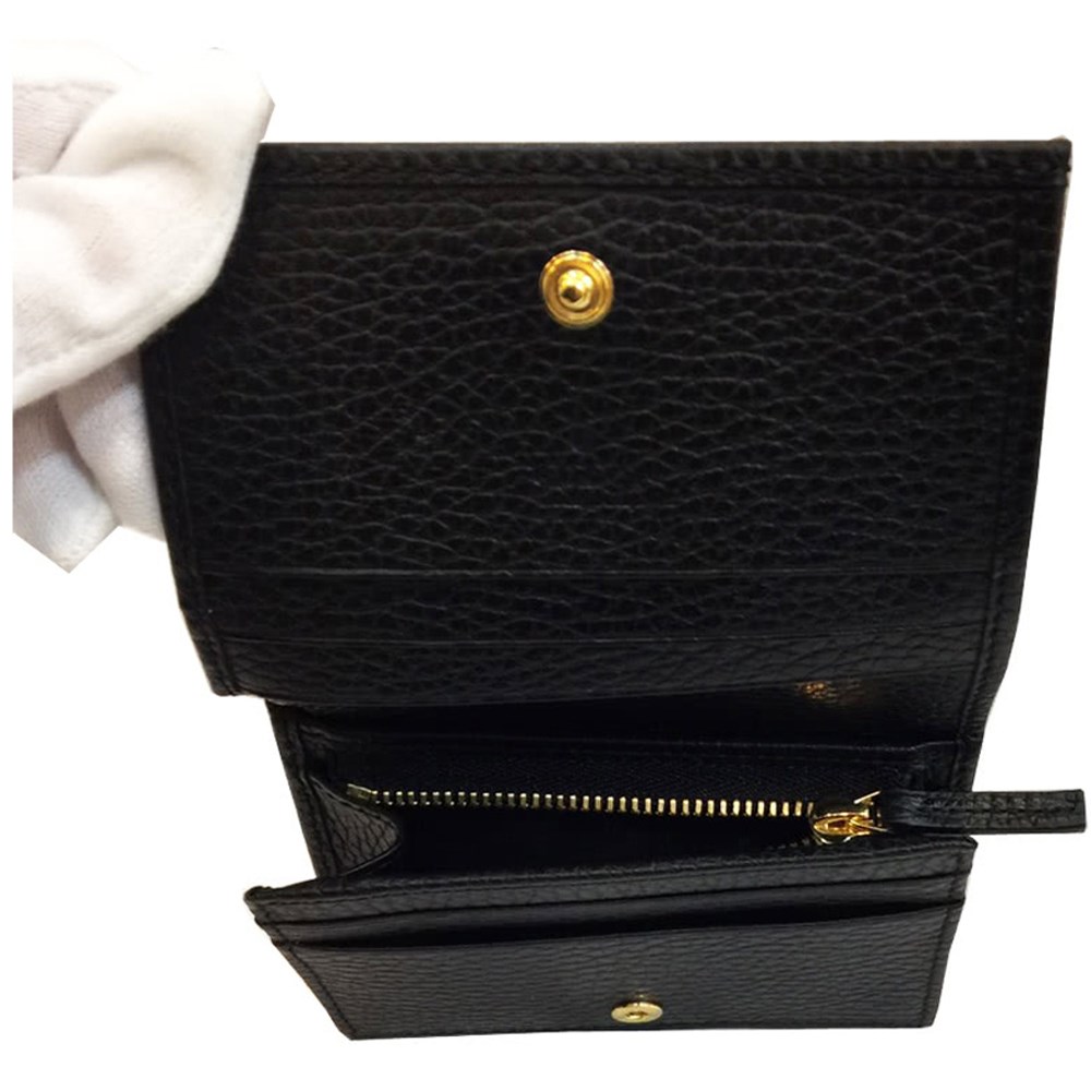【GUCCI 】456126 經典金屬雙G LOGO荔枝紋牛皮暗釦萬用信用卡/短夾
