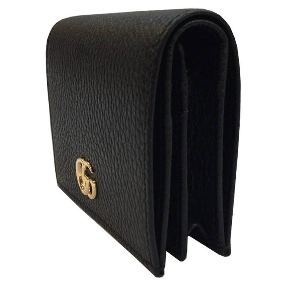 【GUCCI 】456126 經典金屬雙G LOGO荔枝紋牛皮暗釦萬用信用卡/短夾