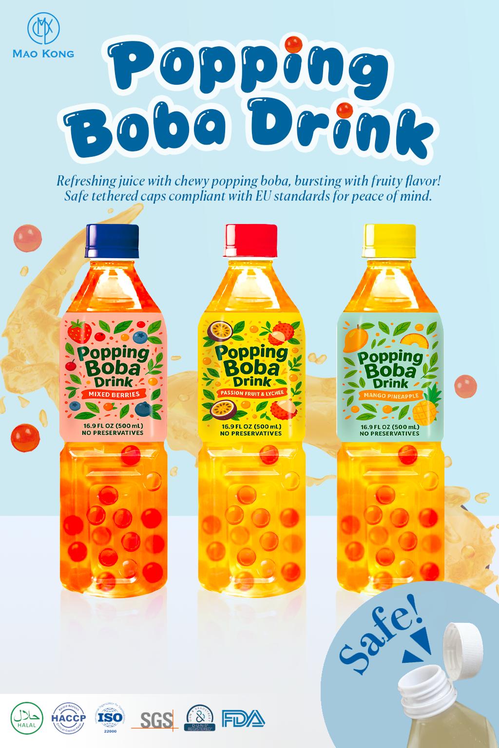 不落蓋寶特瓶裝爆珠飲-Popping Boba Drink-Bottle