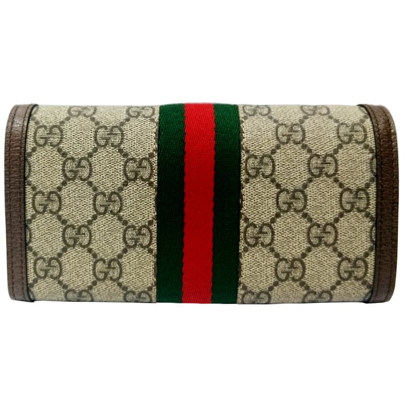 【GUCCI 】523153 經典花色 雙G金屬(Ophidia GG 翻蓋釦式長夾)