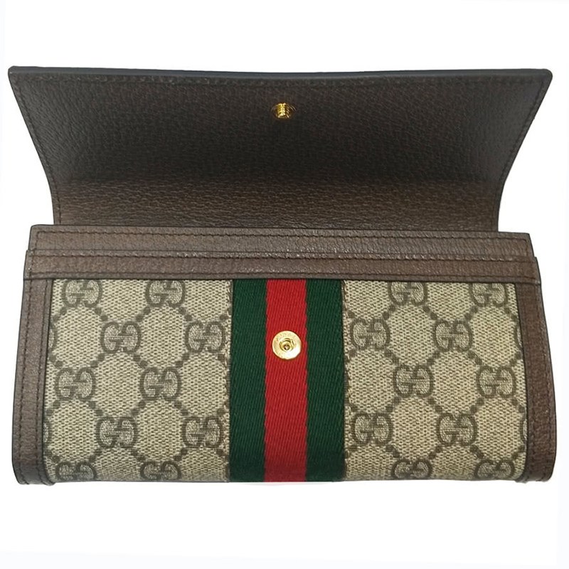 【GUCCI 】523153 經典花色 雙G金屬(Ophidia GG 翻蓋釦式長夾)