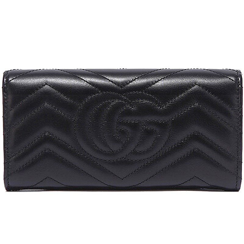 【GUCCI 】443436 GG Marmont絎縫紋牛皮金屬雙G LOGO長夾