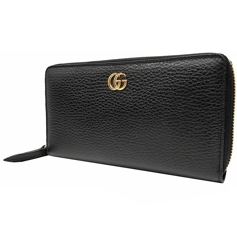【GUCCI 】456117 經典金屬GG LOGO荔枝紋牛皮拉鍊長夾(黑色)