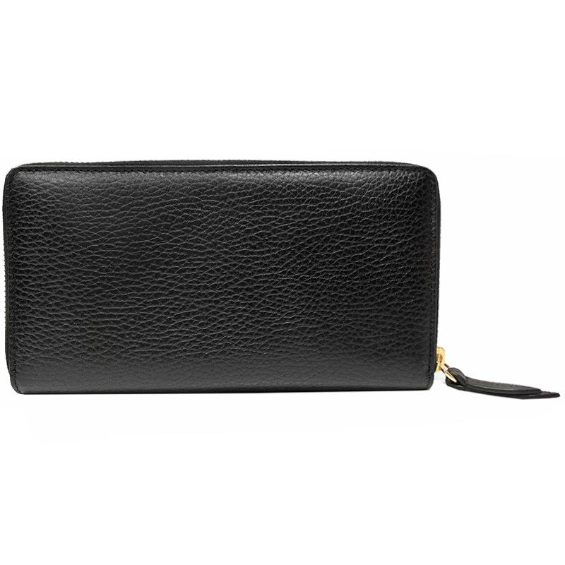 【GUCCI 】456117 經典金屬GG LOGO荔枝紋牛皮拉鍊長夾(黑色)