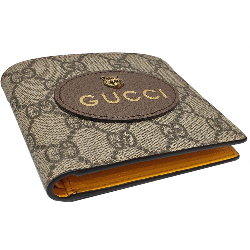【GUCCI 】473954 GG Supreme虎頭短夾(棕X黃色-8卡)