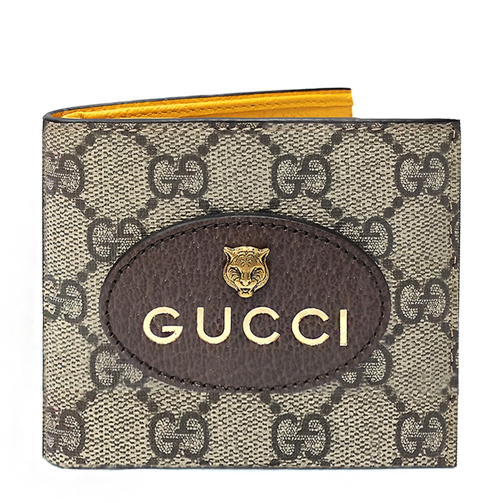 【GUCCI 】473954 GG Supreme虎頭短夾(棕X黃色-8卡)