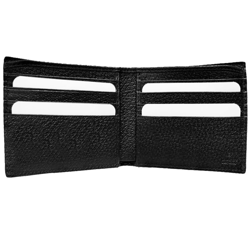 【GUCCI 】523664  經典Animalier系列皮革蜜蜂裝飾對開8卡短夾(黑色)