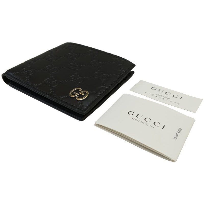 【GUCCI 】473916  經典雙G LOGO牛皮壓紋對開8卡短夾(全新展示品-黑色)