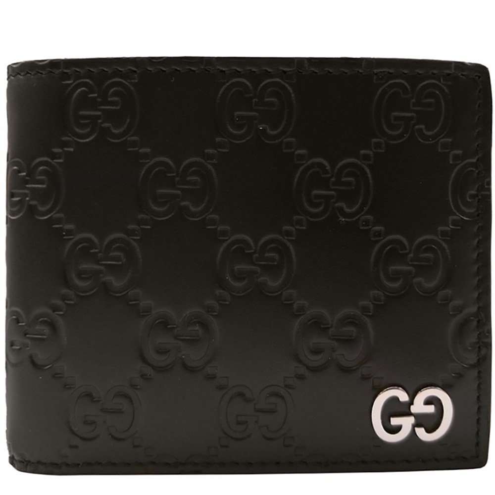 【GUCCI 】473916  經典雙G LOGO牛皮壓紋對開8卡短夾(全新展示品-黑色)