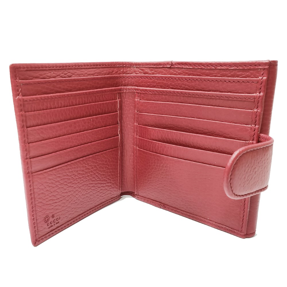【GUCCI】615525 金屬雙G Logo牛皮暗釦短夾(紅色)