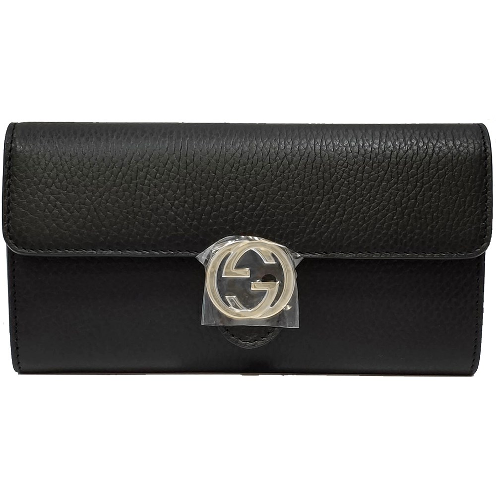 【GUCCI 】615524 經典GG金屬LOGO荔枝紋牛皮暗釦長夾(黑色)