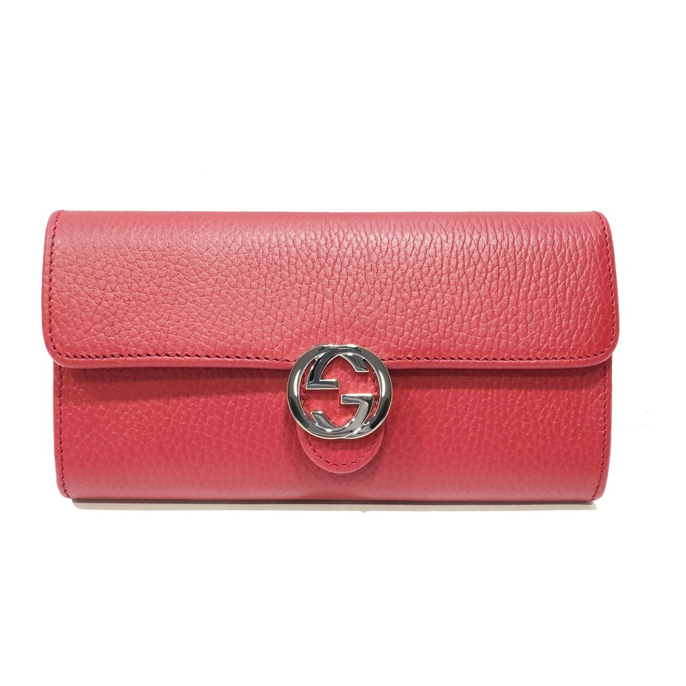 【GUCCI 】615524 經典GG金屬LOGO荔枝紋牛皮暗釦長夾(紅色)