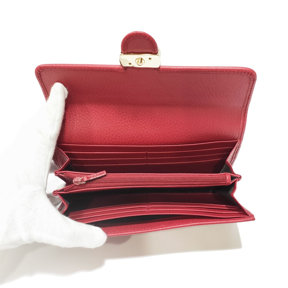 【GUCCI 】615524 經典GG金屬LOGO荔枝紋牛皮暗釦長夾(紅色)