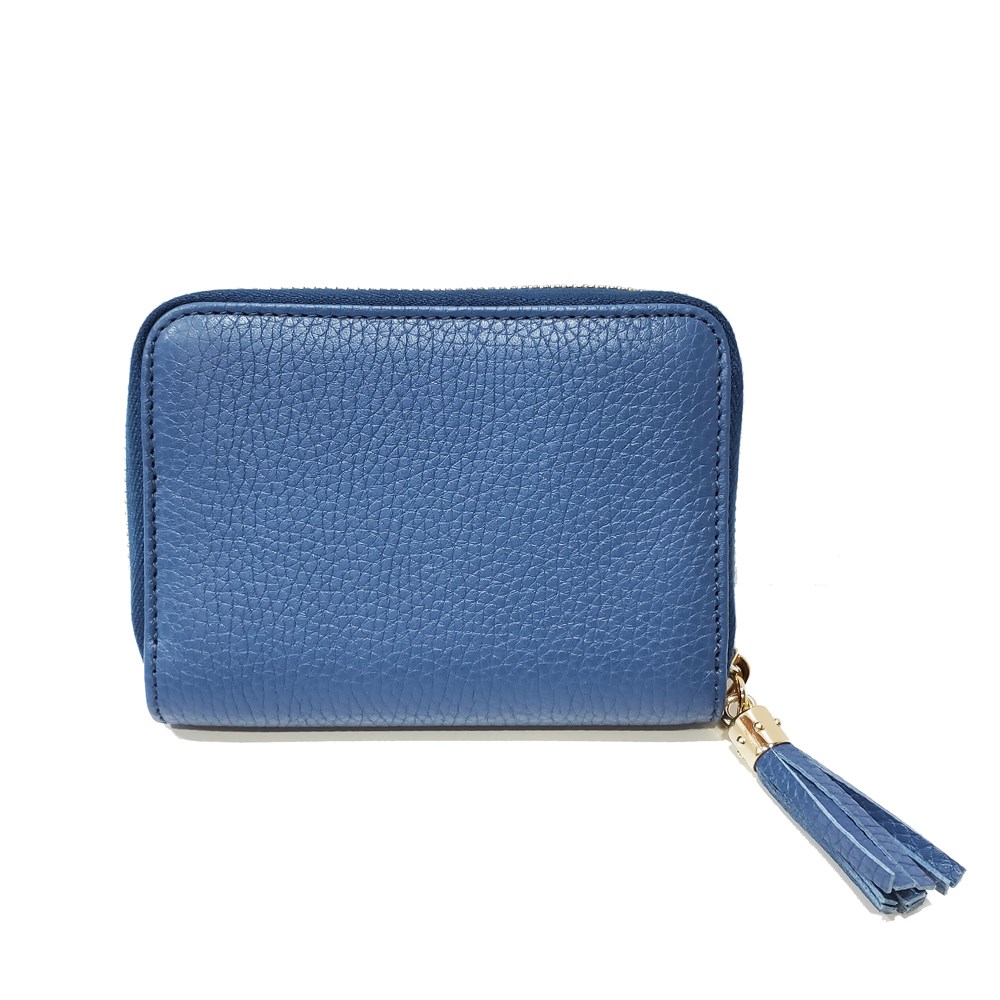 【GUCCI 】598209 SOHO 大雙G LOGO牛皮拉鍊零錢短夾(藍色)
