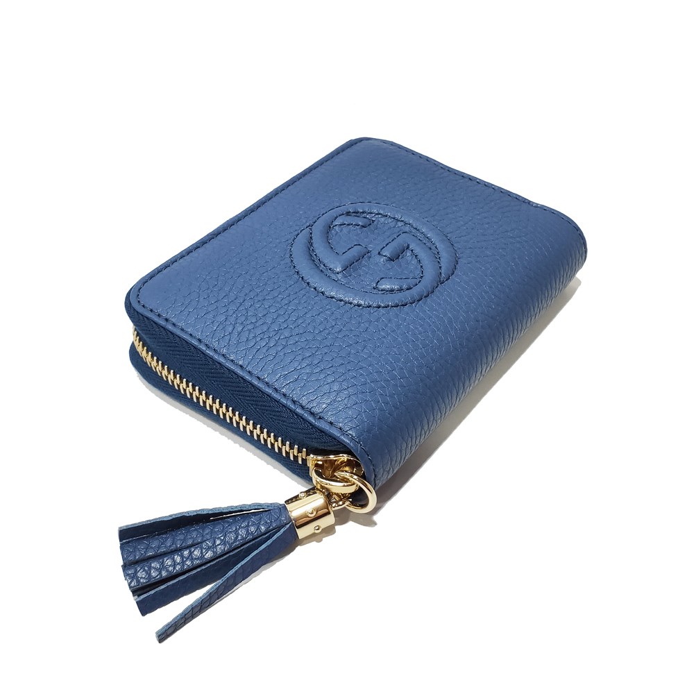 【GUCCI 】598209 SOHO 大雙G LOGO牛皮拉鍊零錢短夾(藍色)