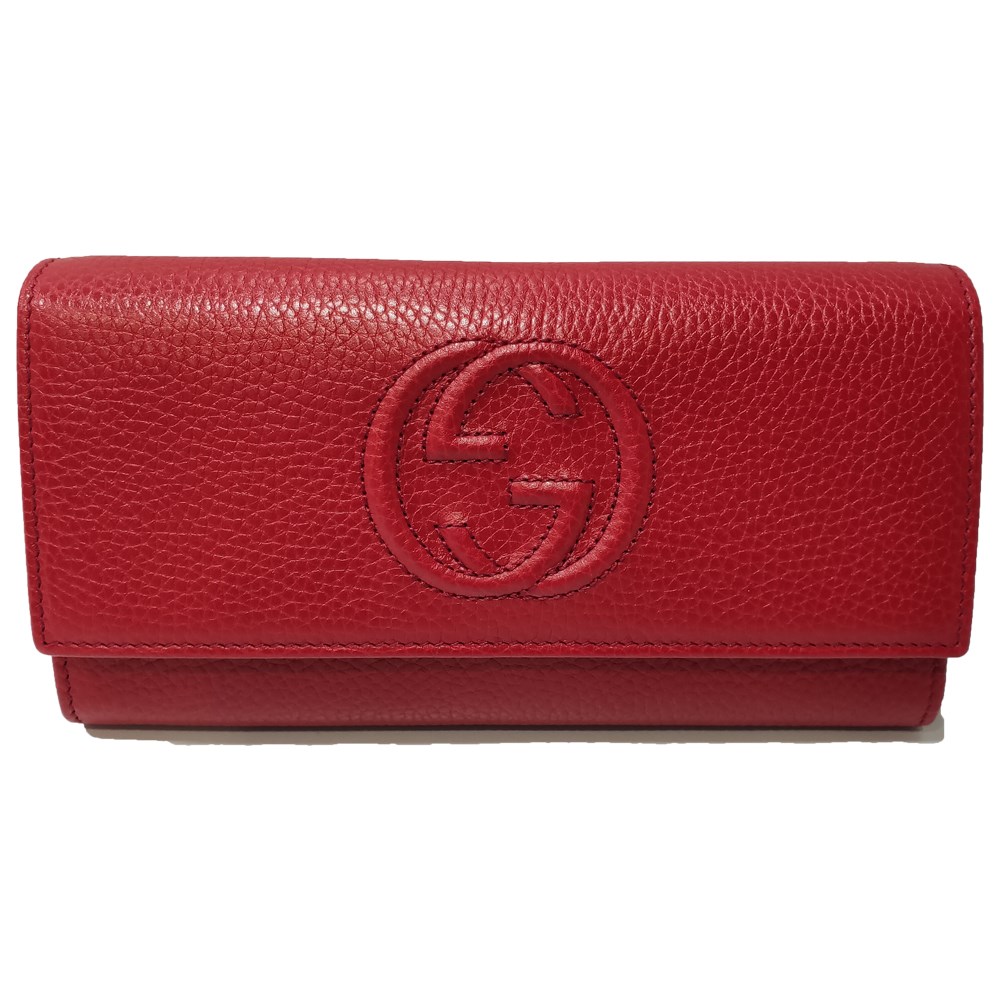 【GUCCI 】598206 經典雙G SOHO系列荔枝紋牛皮扣式翻蓋長夾(紅色)