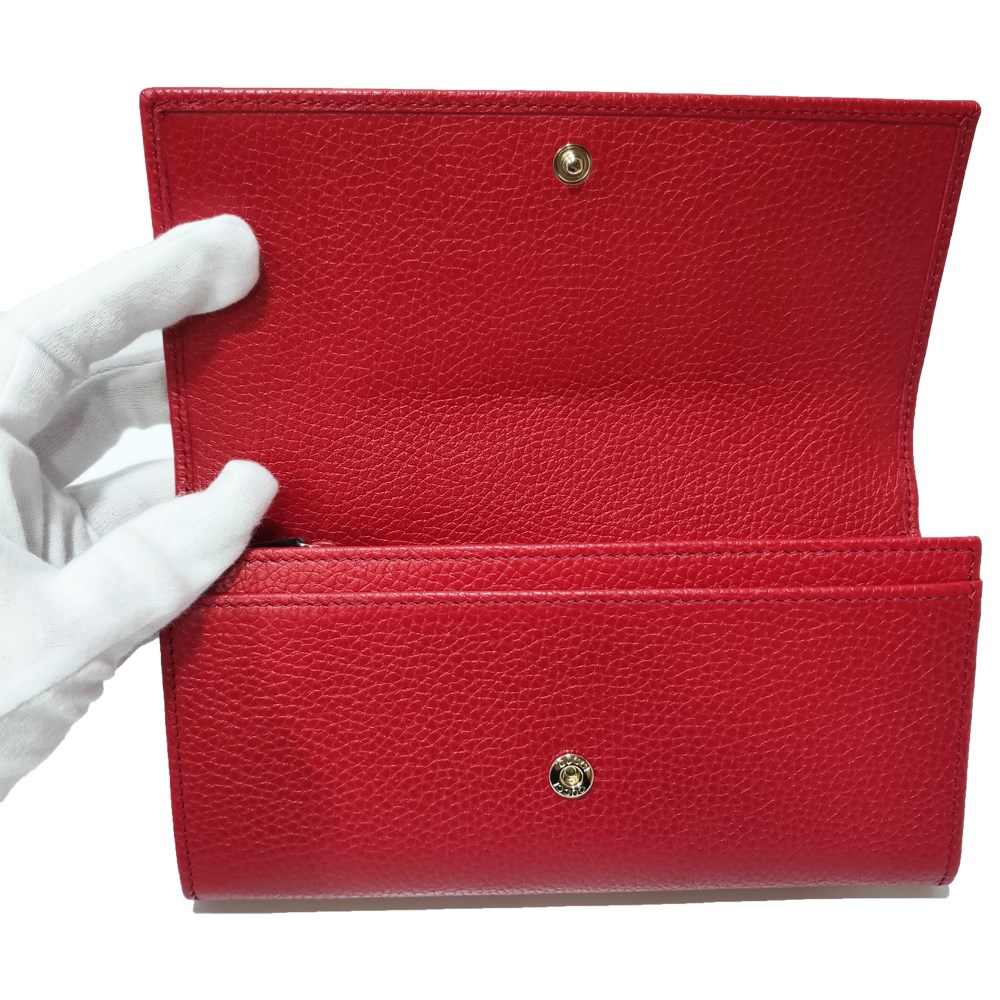 【GUCCI 】598206 經典雙G SOHO系列荔枝紋牛皮扣式翻蓋長夾(紅色)