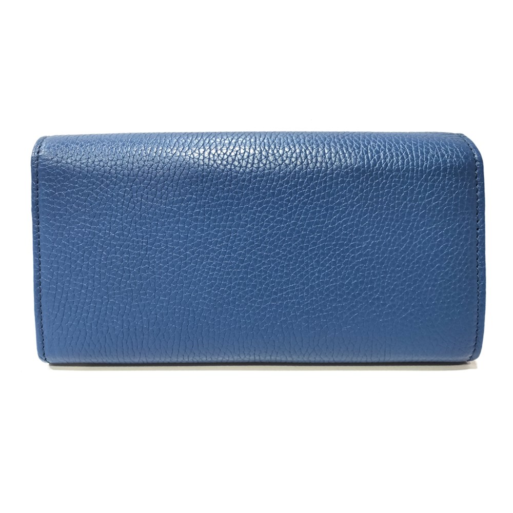 【GUCCI 】598206 經典雙G SOHO系列荔枝紋牛皮扣式翻蓋長夾(藍色)